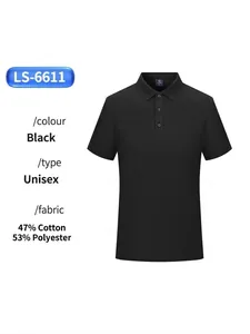Breathable black short sleeve business polo shirt for men and women with slim fit design