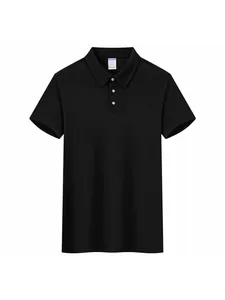 Premium black slim fit cool-feel polo shirt for men with classic short sleeves and collar