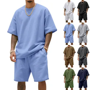 Men's oversized heavyweight French terry t-shirt and shorts set in multiple colors.