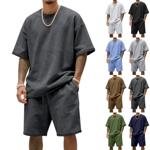 Conjunto Deportivo Casual de Hombre en French Terry Pesado Verano Corte Holgado Top And Bottom Atuendos Streetwear Modernos