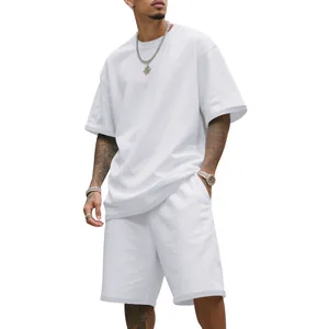 Men's heavyweight white cotton terry short sleeve t-shirt and shorts streetwear set