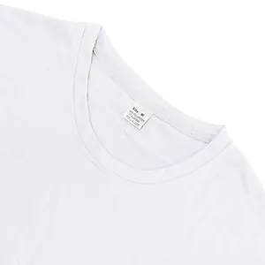 Close-up detail of white heavy terry sports t-shirt neckline with size and material tag