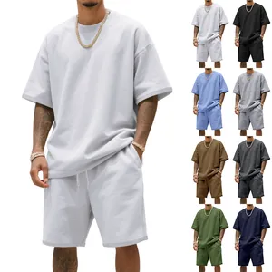 Conjunto de camiseta y pantalones cortos oversize para hombre en algodón grueso de colores