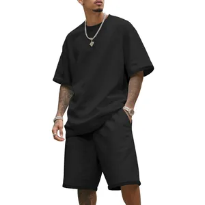 Detailed view showing the loose fit and heavy fabric of the men's street style set
