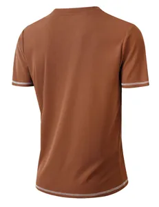 Back view of brown Henley T-shirt showing waffle texture and contrast stitching