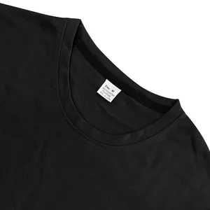 Close-up of a black heavyweight French Terry T-shirt neckline with size M label info
