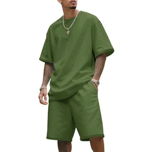 Detail view of olive green men's oversized heavyweight terry hip-hop streetwear set