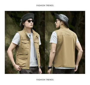 Front and back detail view of multi-pocket outdoor vest for men
