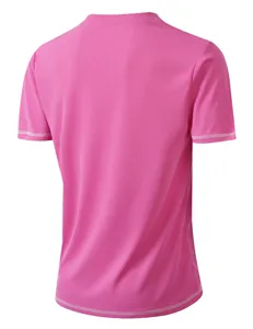 Back view of a pink men's short-sleeved casual T-shirt with breathable fabric detail