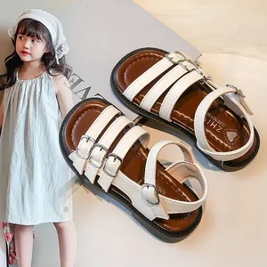 Fashionable Korean style girls' Roman sandals with white straps and non-slip soles