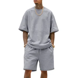 Men's oversized heavy French Terry short sleeve t-shirt and shorts set in grey