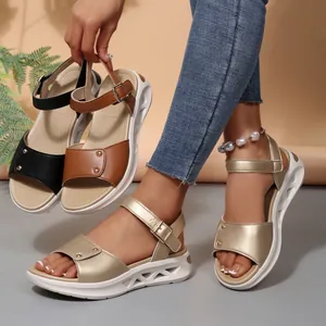 Sandali con Zeppa da Donna Plateau Fascia Singola Suola Morbida Scarpe da Spiaggia Pelle in Microfibra Casual Moda Donna