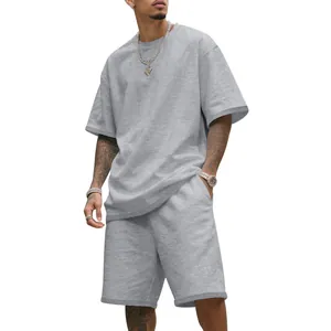 Detail of men's loose heavy terry short sleeve and shorts set in hip hop style