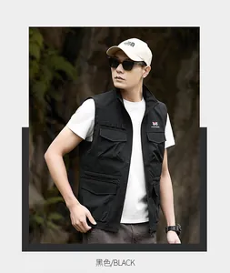 Professional outdoor casual black multi-pocket vest for men, lightweight spring style