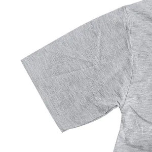 Close-up detail of grey heavyweight French terry T-shirt sleeve and hem