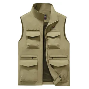 Men's outdoor lightweight multi-pocket vest in olive green with functional zip pockets