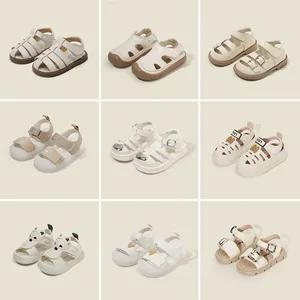 Sandales d'Été pour Bébé Garçon Fille Bout Fermé Anti-choc Respirantes en Cuir Microfibre Chaussures de Premier Pas