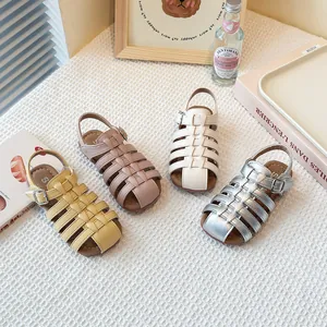 Children's woven cage Roman sandals with soft soles in multi-color options