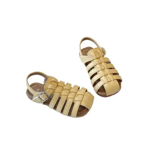 Children's woven closed-toe Roman sandals with soft soles for summer beach wear