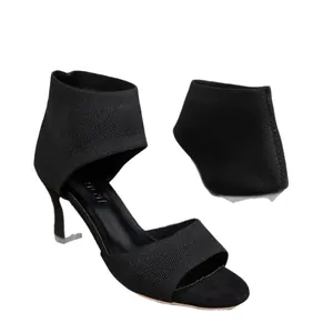 Elegantes sandalias de tacón alto con punta abierta y parte superior de punto transpirable