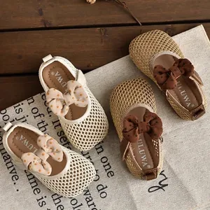 Sandales d'Été pour Filles Chaussures de Princesse en Maille Respirante Avec Nœud à Pois Semelle Souple Sandales Décontractées