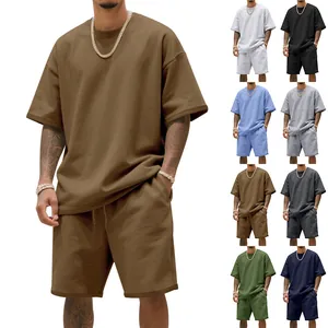 Conjunto de camiseta y pantalones cortos de algodón pesado para hombre varios colores