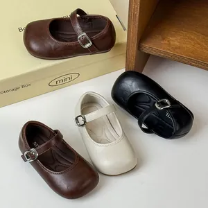 Girls Retro French Mary Jane Shoes Microfiber Leather Pastoral Princess Flats Spring Single Shoes Anti-Slip Rubber Sole