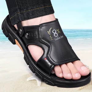 Men's high-quality genuine leather casual beach sandals for outdoor summer trekking