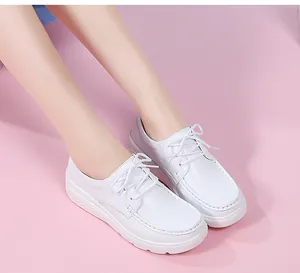 White breathable nurse shoes with soft sole and wedge heel for medical professionals