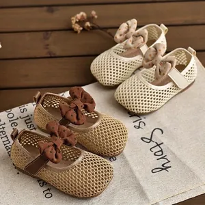 Chaussures d'été en maille pour petites filles avec nœuds à pois et semelles souples