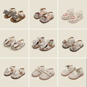 Baby Girl Summer Sandals Princess Microfiber Leather Closed Toe Anti-kick Toddler Shoes With Bowknot Cartoon Bear Design