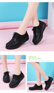 Breathable black platform lace-up nurse shoes for women featuring multiple view angles