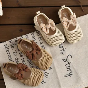 Sandales d'été en maille respirante pour filles avec nœuds à pois élégants et semelles souples