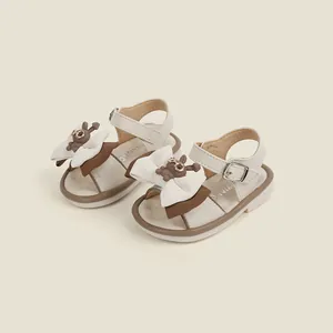 Cute baby girl summer sandals with bow knot and bear detail, anti-kick princess shoes