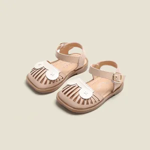 Premium beige toddler girl summer sandals with closed-toe design and adjustable buckle strap