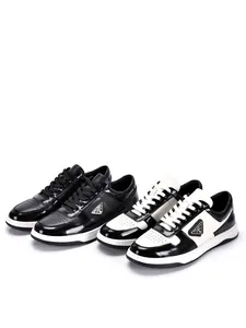 Men's low-top patent leather sneakers in black and black-white contrast colorways