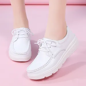 Comfortable breathable white platform nurse shoes with lace-up design for women medical work