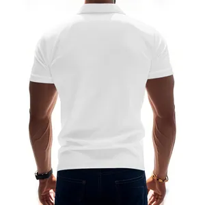 Back view of a white quick-dry slim fit polo shirt for men showcasing athletic fit