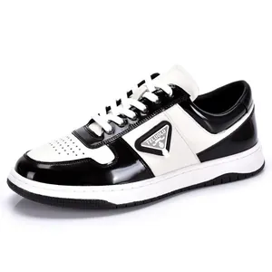 Men's Fashion Sneakers Genuine Leather Low Top Skateboard Shoes Casual Lace-up Breathable Trendy Black White Sneakers for Men