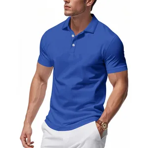 Close-up of a royal blue quick-dry polo shirt for men in a retro minimalist style