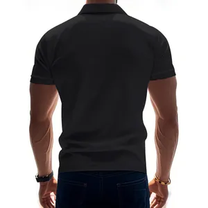 Back view of a slim fit black quick-dry polo shirt for men with minimalist design