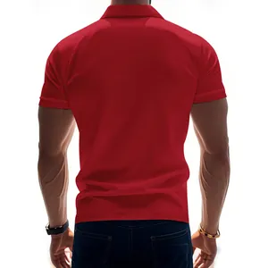 Detailed back view of a slim-fit red quick-dry Polo shirt for men in British style