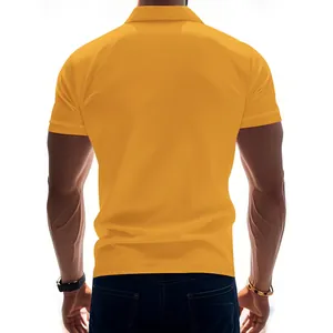 Back view of a men's yellow quick-dry polo shirt featuring a minimalist slim fit design