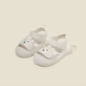 Cute white bear face toddler sandals with breathable closed-toe design for baby girls