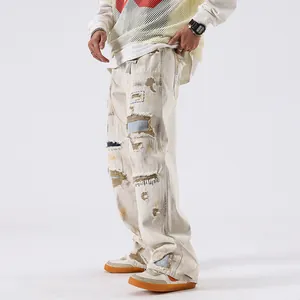 Jean baggy délavé de style américain en blanc cassé pantalon en denim pour hommes