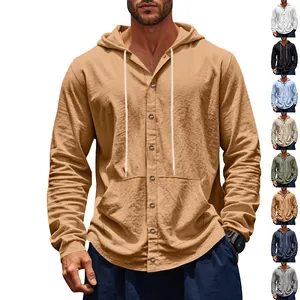 Chemise à capuche homme en lin coupe ample décontractée, plusieurs couleurs