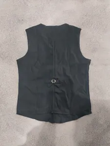Back view detail of British style black men's wedding vest with adjustable strap