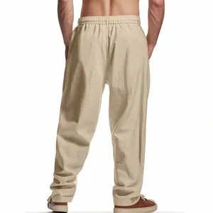 Rückansicht der atmungsaktiven Herren-Baumwoll-Leinenhose in Khaki, locker geschnitten