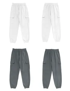 Casual βαμβακερό λινό παντελόνι cargo jogger, πολύχρωμη μπροστινή και πίσω όψη εμφάνιση
