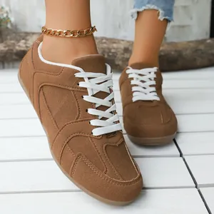 Dames Vintage Luipaard Bruin GAT Sneakers PU Suede-look Platte Sportieve Casual Schoenen Vetersluiting Antislip Sneakers